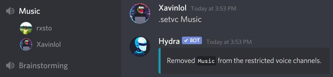 Example of how to remove a specific voice channel from the whitelist