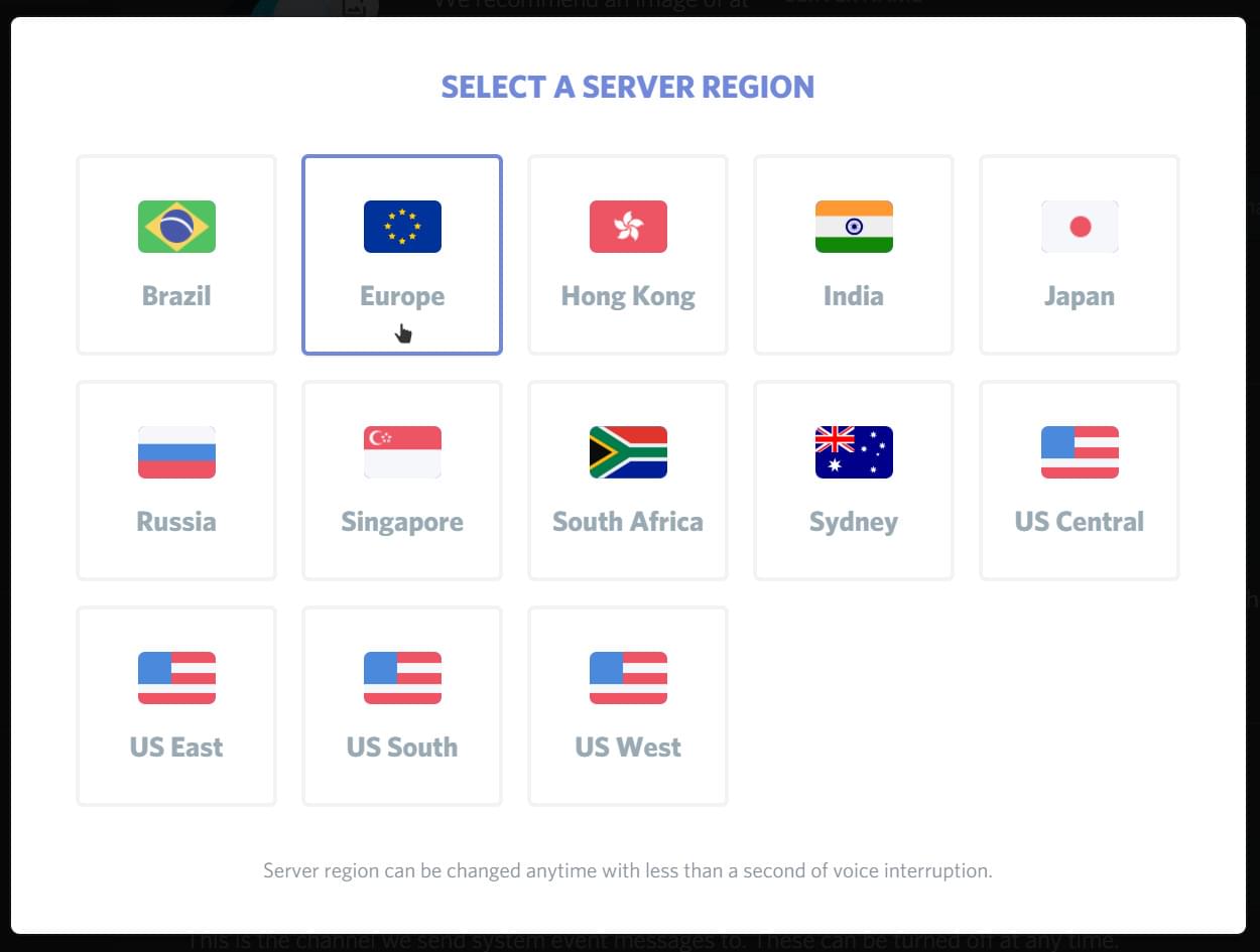 How to select a new server region