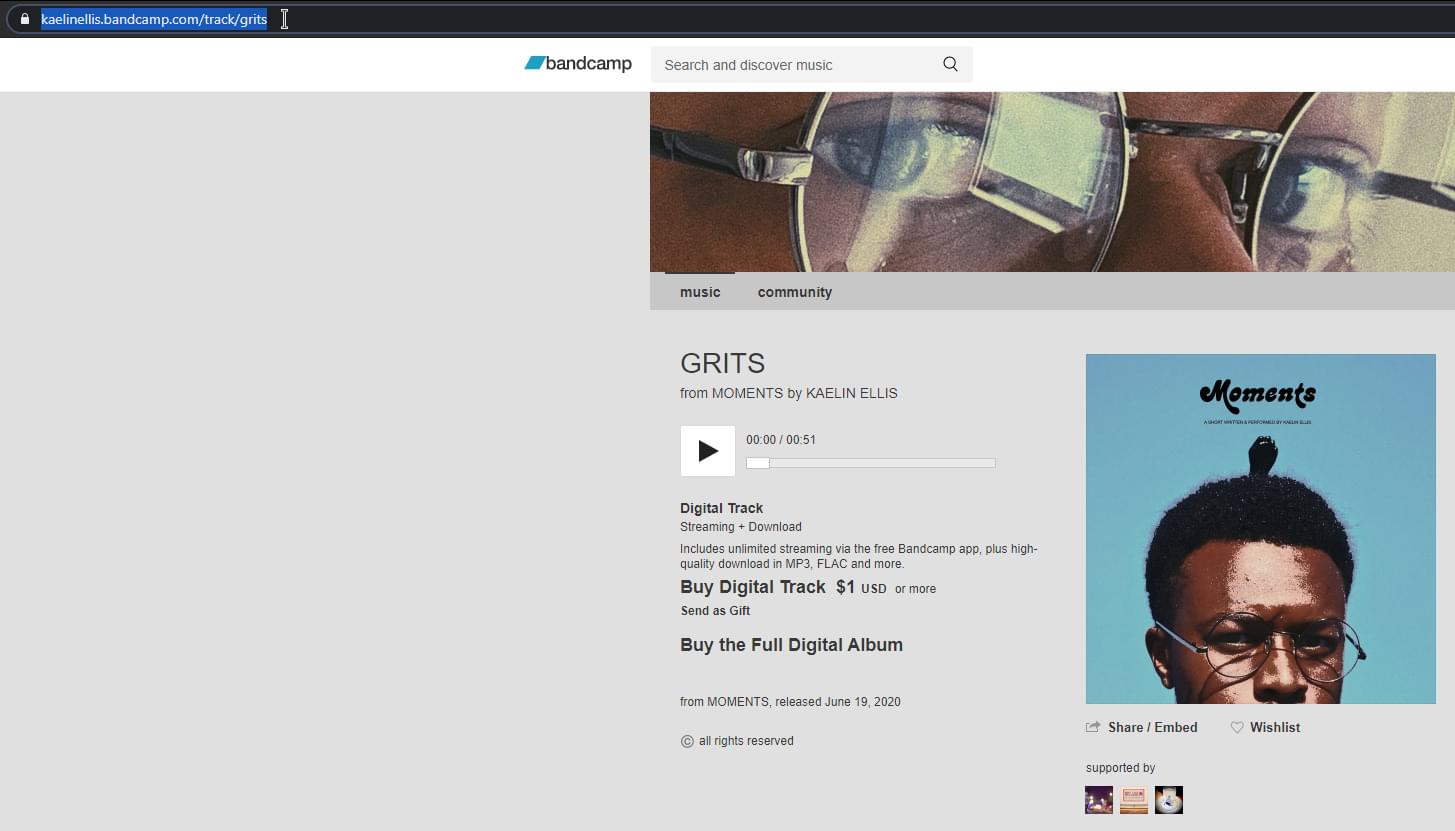 Example of how to copy a Bandcamp link
