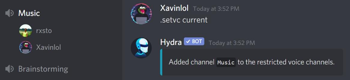 Example of how to add the current voice channel to the whitelist