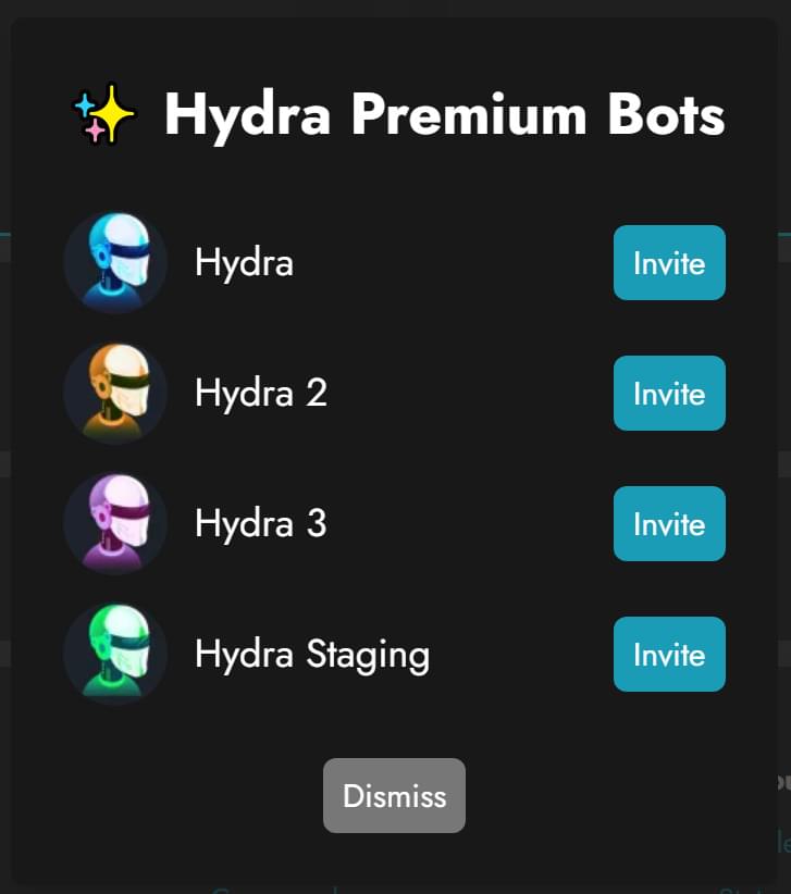 Example of how to invite more Hydras to your Discord server