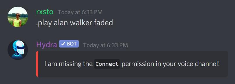 Example of an error message