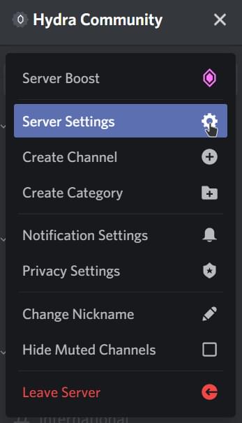 How to open the server settings in Discord