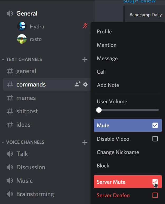 Example of Hydra being muted
